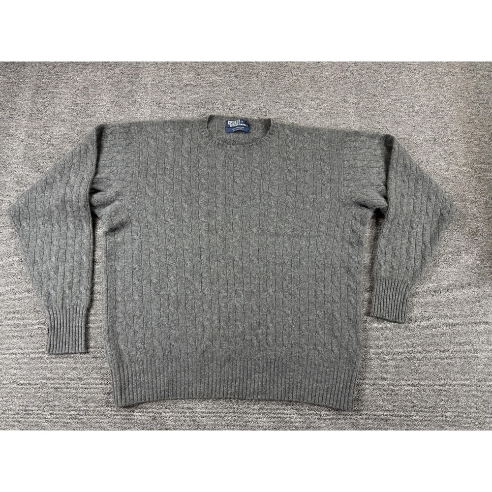 Ralph Lauren Sweater Mens XL Gray Cable Knit‎ Cashmere Crewneck Pullover